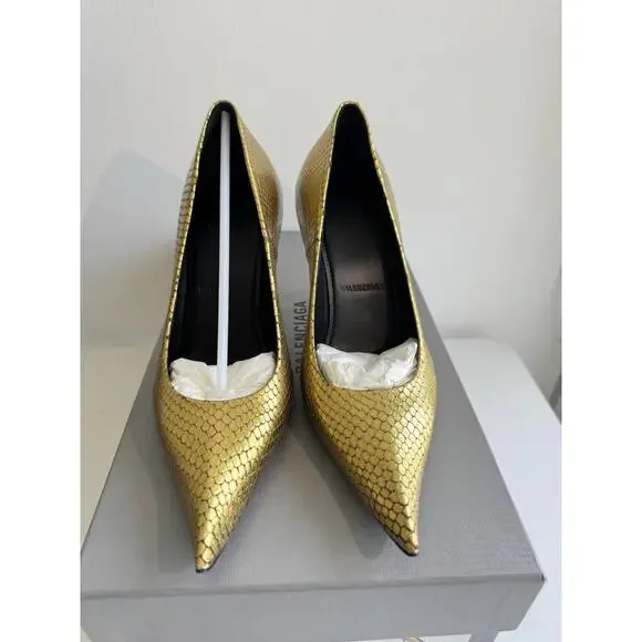 Balenciaga Baleciaga Essex Reptile Embossed Metallic Pointed Toe Pump Sz 6.5